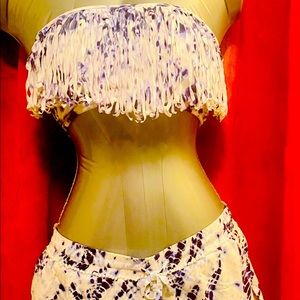 Victoria’s Secret tie dye,two-piece,fringe bandeau top & drawstring shorts.